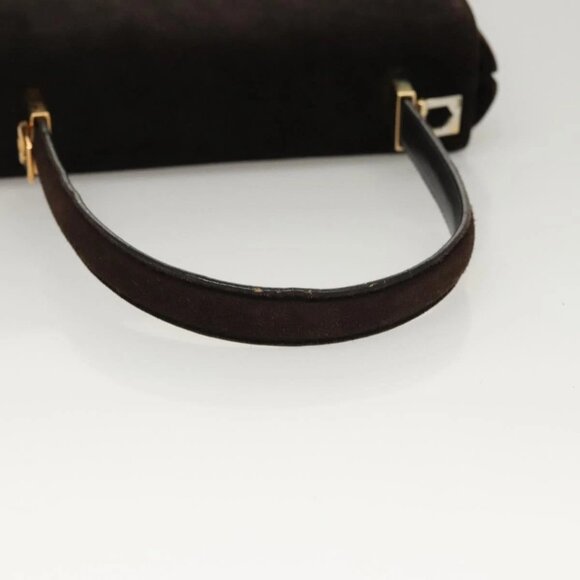 Salvatore Ferragamo Gancini Hand Bag Suede 2way Black Gold Auth BA2414 - Picture 8 of 16